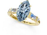 Yellow gold Fancy Blue Marquise  Cut Diamond Ring with Baguette Side Stones, Channel Set Band, and Four-Prong Setting_25