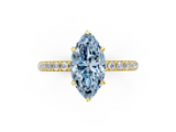 Yellow gold Fancy Blue Marquise  Cut Diamond Ring with Pavé Band and Four-Prong Setting_32