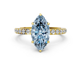 Yellow gold Fancy Blue Marquise  Cut Diamond Ring with Pavé Band and Four-Prong Setting_38