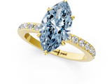 Yellow gold Fancy Blue Marquise  Cut Diamond Ring with Pavé Band and Four-Prong Setting_39