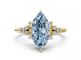 Yellow gold Fancy Blue Marquise Cut Diamond Ring with Side Stones and Four-Prong Setting_111