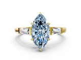 Yellow gold Fancy Blue Marquise  Cut Diamond Ring with Tapered Baguette Side Stones in Four-Prong Setting_3