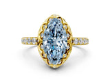 Yellow gold Fancy Blue Marquise Cut Diamond Scalloped Halo Engagement Ring with Round Shared Prong Band_12