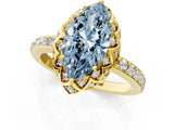 Yellow gold Fancy Blue Marquise Cut Diamond Scalloped Halo Engagement Ring with Round Shared Prong Band_13