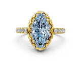 Yellow gold Fancy Blue Marquise Cut Diamond Scalloped Halo Engagement Ring with Round Shared Prong Band_24
