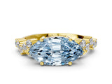 Yellow gold Fancy Blue Marquise Cut Diamond Scattered Round Accent Ring with Prong Setting_12