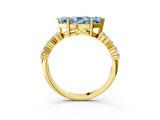 Yellow gold Fancy Blue Marquise Cut Diamond Scattered Round Accent Ring with Prong Setting_15