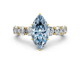 Yellow gold Fancy Blue Marquise Cut Diamond Side Stone Engagement Ring with Four-Prong Setting_48