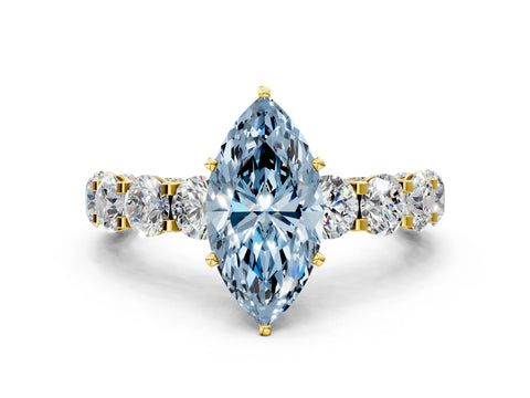 Yellow gold Fancy Blue Marquise Cut Diamond Side Stone Engagement Ring with Four-Prong Setting_48