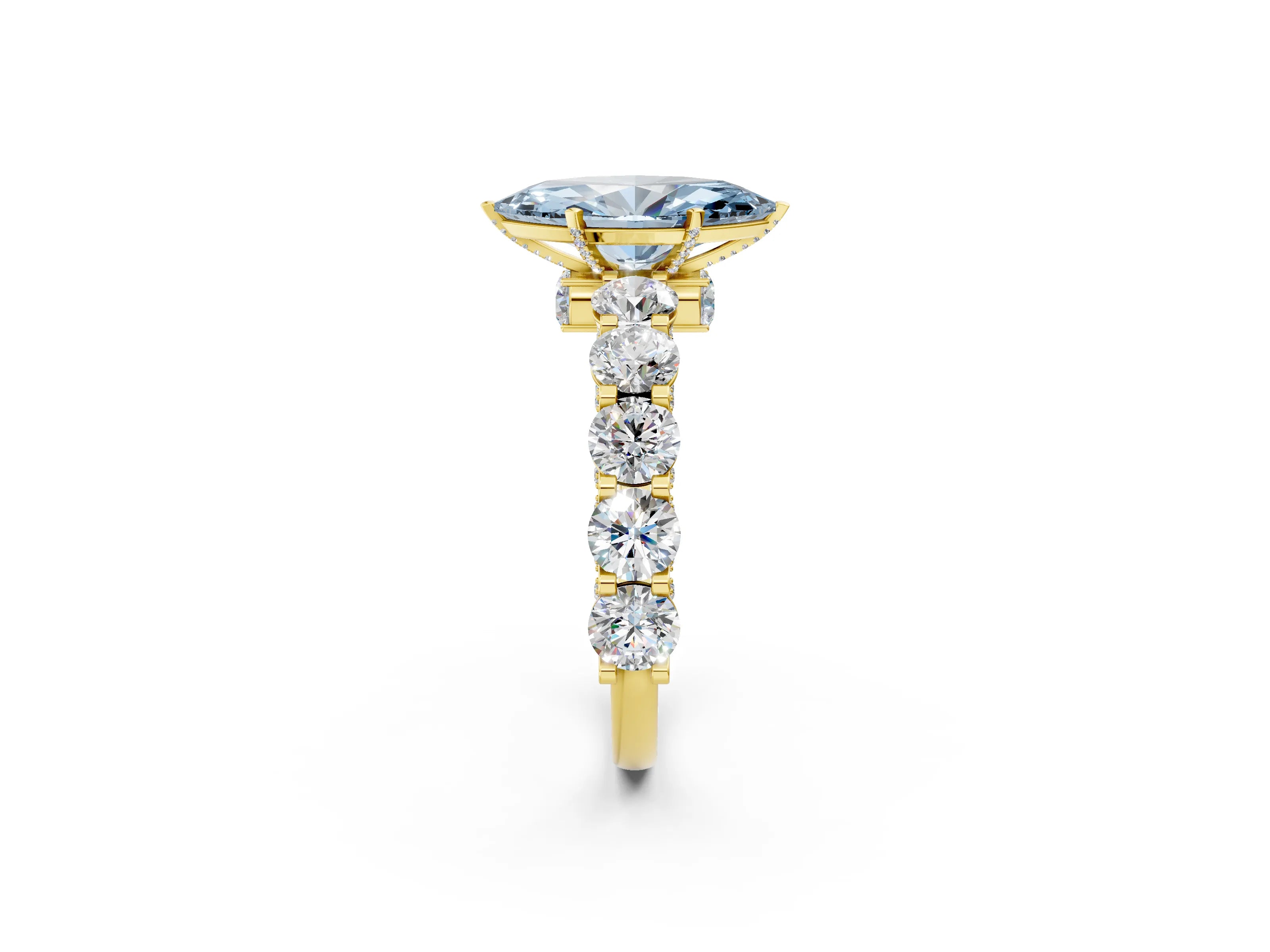 Yellow gold Fancy Blue Marquise Cut Diamond Side Stone Engagement Ring with Four-Prong Setting_50