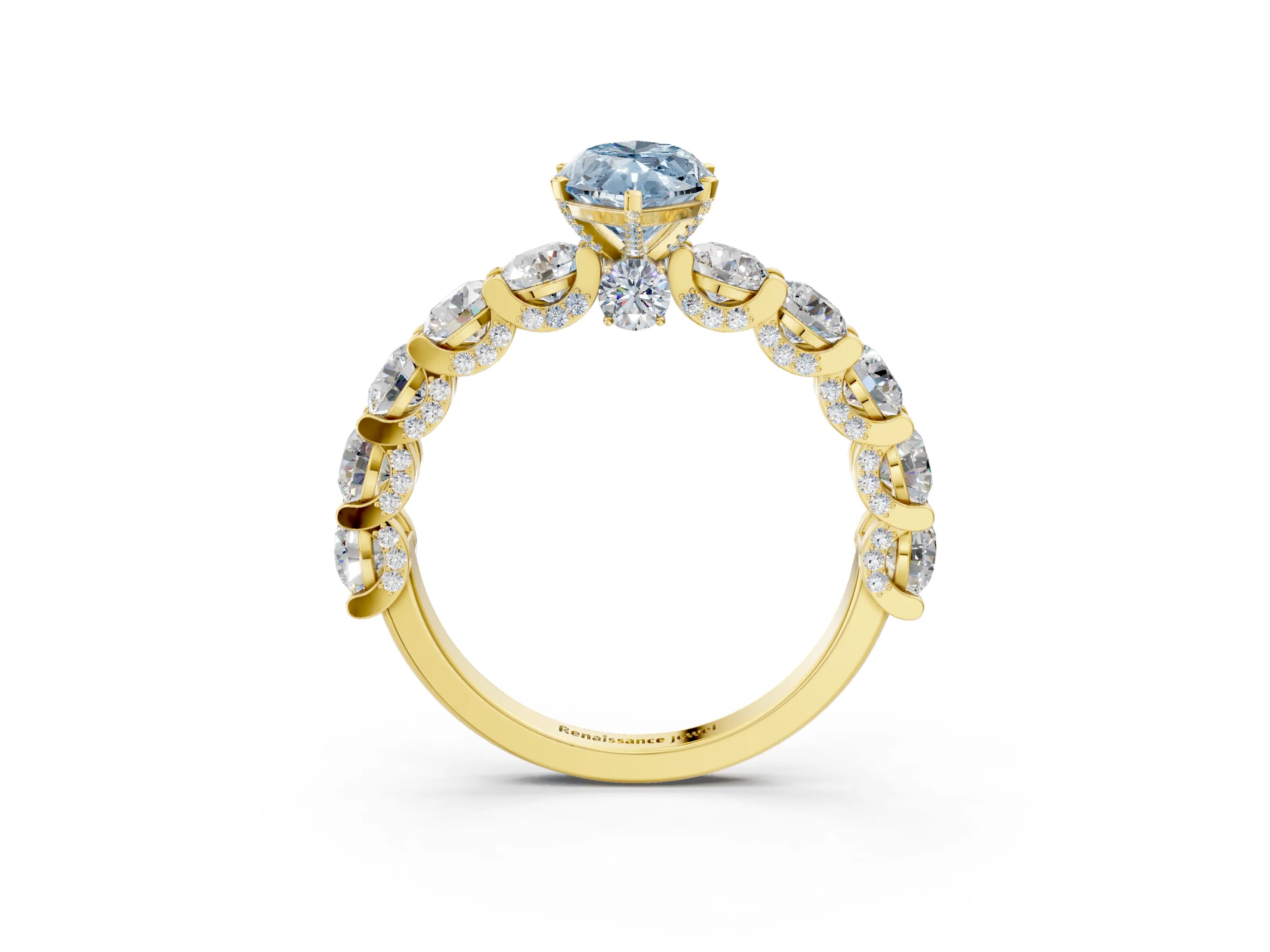 Yellow gold Fancy Blue Marquise Cut Diamond Side Stone Engagement Ring with Four-Prong Setting_51