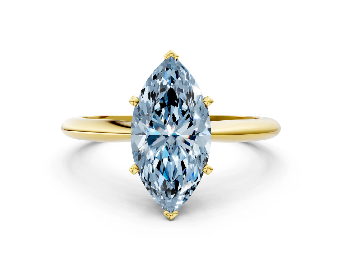 Yellow gold Fancy Blue Marquise Cut Diamond Solitaire Engagement Ring with Classic Band and Four-Prong Setting_36