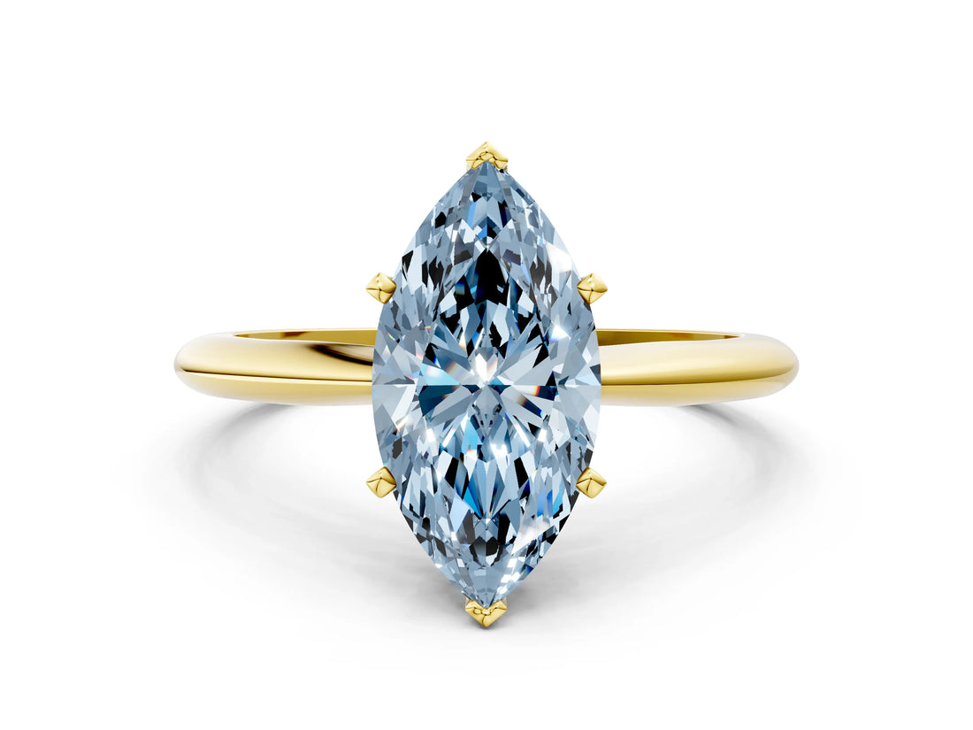 Yellow gold Fancy Blue Marquise Cut Diamond Solitaire Engagement Ring with Classic Band and Four-Prong Setting_87