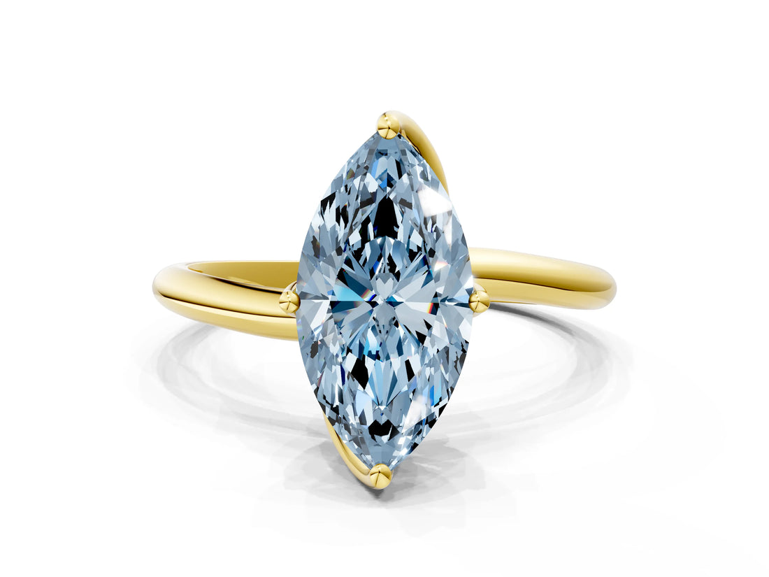 Yellow gold Fancy Blue Marquise Cut Diamond Solitaire Engagement Ring with Four-Prong Setting and Classic Band_20
