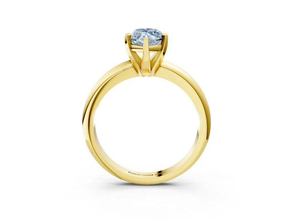 Yellow gold Fancy Blue Marquise Cut Diamond Solitaire Engagement Ring with Round Band and Four-Prong Setting