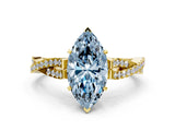 Yellow gold Fancy Blue Marquise Cut Diamond Solitaire Engagement Ring with Twisted Pavé Band and Four-Prong Setting_44