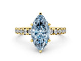 Yellow gold Fancy Blue Marquise Cut Diamond Solitaire Pavé Engagement Ring with Round Band and Prong Setting_26