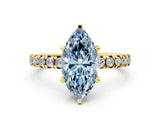Yellow gold Fancy Blue Marquise Cut Diamond Solitaire Pavé Engagement Ring with Round Band and Prong Setting_32