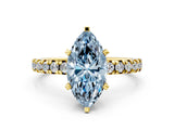 Yellow gold Fancy Blue Marquise Cut Diamond Solitaire Pavé Engagement Ring with Round Band and Prong Setting_68