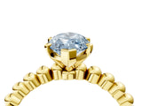 Yellow gold Fancy Blue Marquise Cut Diamond Solitaire Ring with Beaded Band and Prong Setting_302