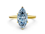 Yellow gold Fancy Blue Marquise Cut Diamond Solitaire Ring with Classic Band and Four-Prong Setting