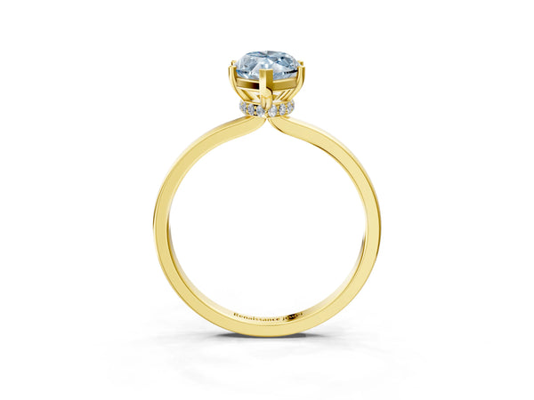 Yellow gold Fancy Blue Marquise Cut Diamond Solitaire Ring with Classic Band and Four-Prong Setting