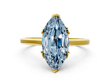 Yellow gold Fancy Blue Marquise Cut Diamond Solitaire Ring with Flower Prong Setting and Classic Band_36