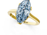 Yellow gold Fancy Blue Marquise Cut Diamond Solitaire Ring with Flower Prong Setting and Classic Band_37