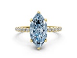Yellow gold Fancy Blue Marquise Cut Diamond Solitaire Ring with Four-Prong Setting and Pavé Band_37