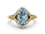 Yellow gold Fancy Blue Marquise Cut Diamond Solitaire Ring with Hidden Halo and Pavé Band_48