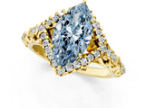 Yellow gold Fancy Blue Marquise Cut Diamond Solitaire Ring with Hidden Halo and Pavé Band_49