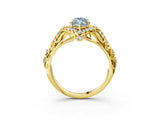 Yellow gold Fancy Blue Marquise Cut Diamond Solitaire Ring with Hidden Halo and Pavé Band_51
