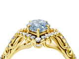 Yellow gold Fancy Blue Marquise Cut Diamond Solitaire Ring with Hidden Halo and Pavé Band_52