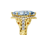 Yellow gold Fancy Blue Marquise Cut Diamond Solitaire Ring with Hidden Halo and Pavé Band_53