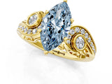 Yellow gold Fancy Blue Marquise Cut Diamond Solitaire Ring with Milgrain Pavé Band and Four-Prong Setting_172