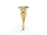 Yellow gold Fancy Blue Marquise Cut Diamond Solitaire Ring with Milgrain Pavé Band and Four-Prong Setting_173
