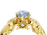 Yellow gold Fancy Blue Marquise Cut Diamond Solitaire Ring with Milgrain Pavé Band and Four-Prong Setting_175