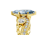 Yellow gold Fancy Blue Marquise Cut Diamond Solitaire Ring with Milgrain Pavé Band and Four-Prong Setting_176