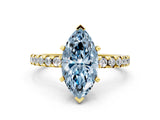 Yellow gold Fancy Blue Marquise Cut Diamond Solitaire Ring with Pavé Band and Four-Prong Setting_58