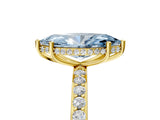 Yellow gold Fancy Blue Marquise Cut Diamond Solitaire Ring with Pavé Band and Hidden Halo_26