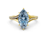 Yellow gold Fancy Blue Marquise Cut Diamond Solitaire Ring with Pavé Band and Prong Setting_12