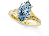 Yellow gold Fancy Blue Marquise Cut Diamond Solitaire Ring with Pavé Band and Prong Setting_13