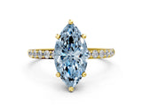 Yellow gold Fancy Blue Marquise Cut Diamond Solitaire Ring with Pave Band and Four Prong Setting_89