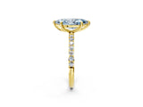 Yellow gold Fancy Blue Marquise Cut Diamond Solitaire Ring with Pave Band and Four Prong Setting_91
