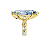 Yellow gold Fancy Blue Marquise Cut Diamond Solitaire Ring with Pave Band and Four Prong Setting_94