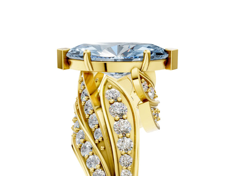 Yellow gold Fancy Blue Marquise Cut Diamond Solitaire Ring with Prong Setting and Twisted Pavé Band_17