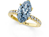 Yellow gold Fancy Blue Marquise Cut Diamond Solitaire Ring with Round  Pavé Band and Four-Prong Setting_35