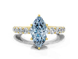 Yellow gold Fancy Blue Marquise Cut Diamond Solitaire Ring with Shared Prong Pavé Band and Four-Prong Setting_59