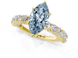 Yellow gold Fancy Blue Marquise Cut Diamond Solitaire Ring with Shared Prong Pavé Band and Four-Prong Setting_60