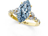 Yellow gold Fancy Blue Marquise Cut Diamond Solitaire Ring with Side Stones and Four-Prong Setting_93